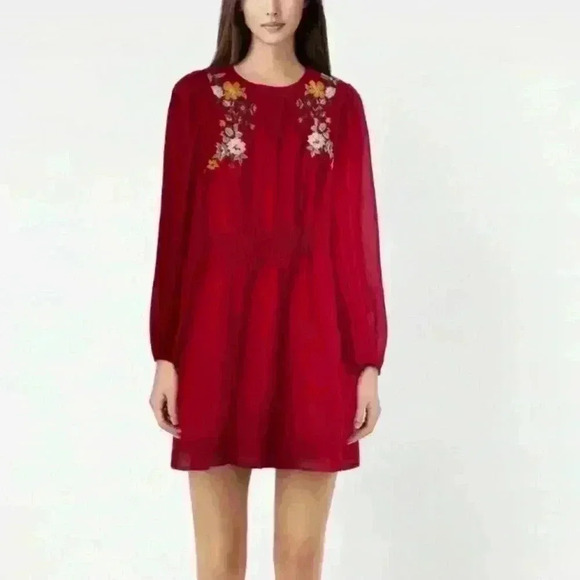 ASOS Embroidered Sheer Red Dress - Picture 1 of 12